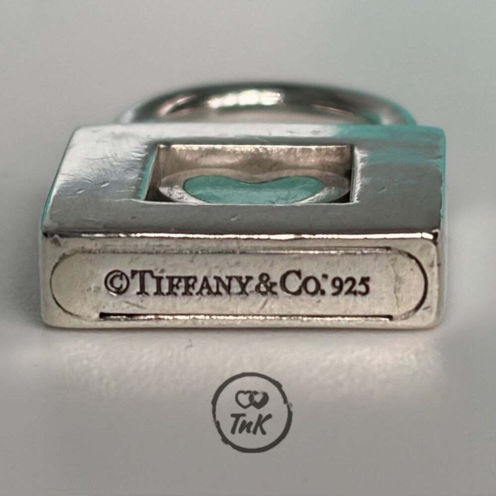 Tiffany & Co sterling silver padlock charm with blue enamel heart - Picture 9 of 15